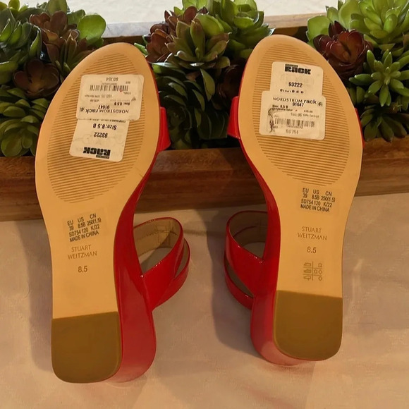 Stuart Weitzman Avenue Strap 75 wedge sandal red patent leather heels 8.5 NWT - Picture 6 of 7